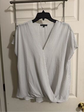 Adrianna Papell White Blouse with Black Dot Print